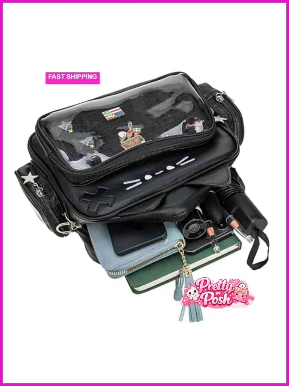 Kawaii Cat Ita Backpack with Insert Board for Pin Display Concert Anime